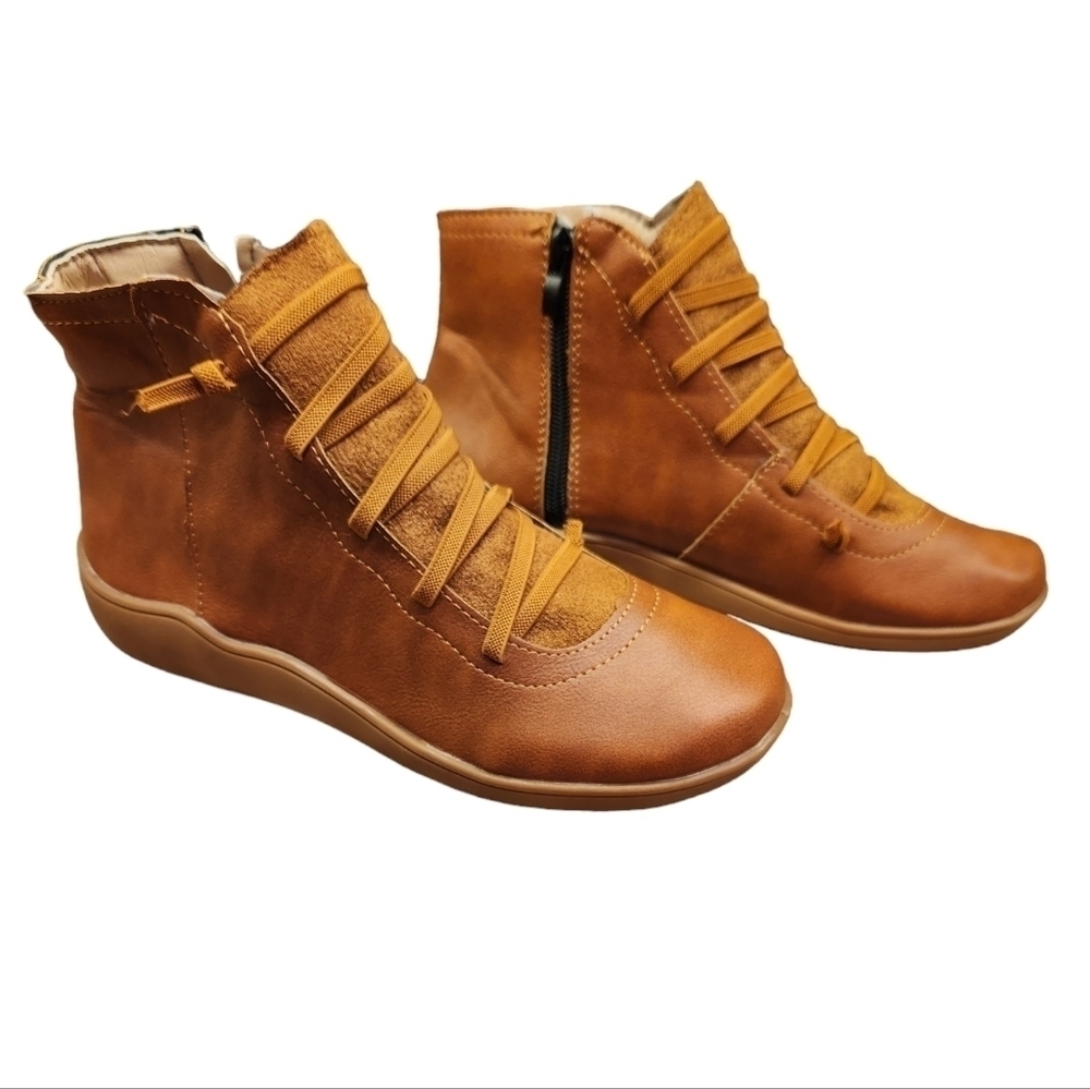 NEW Women's Tan Casual Zip-Back Sneaker Boots